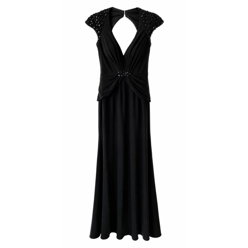 Morrell Maxie Black Beaded Evening Gown Long Dress Size 4